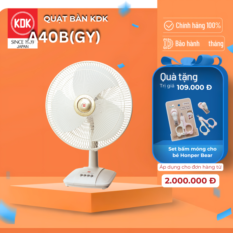Quạt bàn Nhật 3 mức gió (50W) KDK vàng A40B(GY) - Bảo hành chính hãng 24 tháng