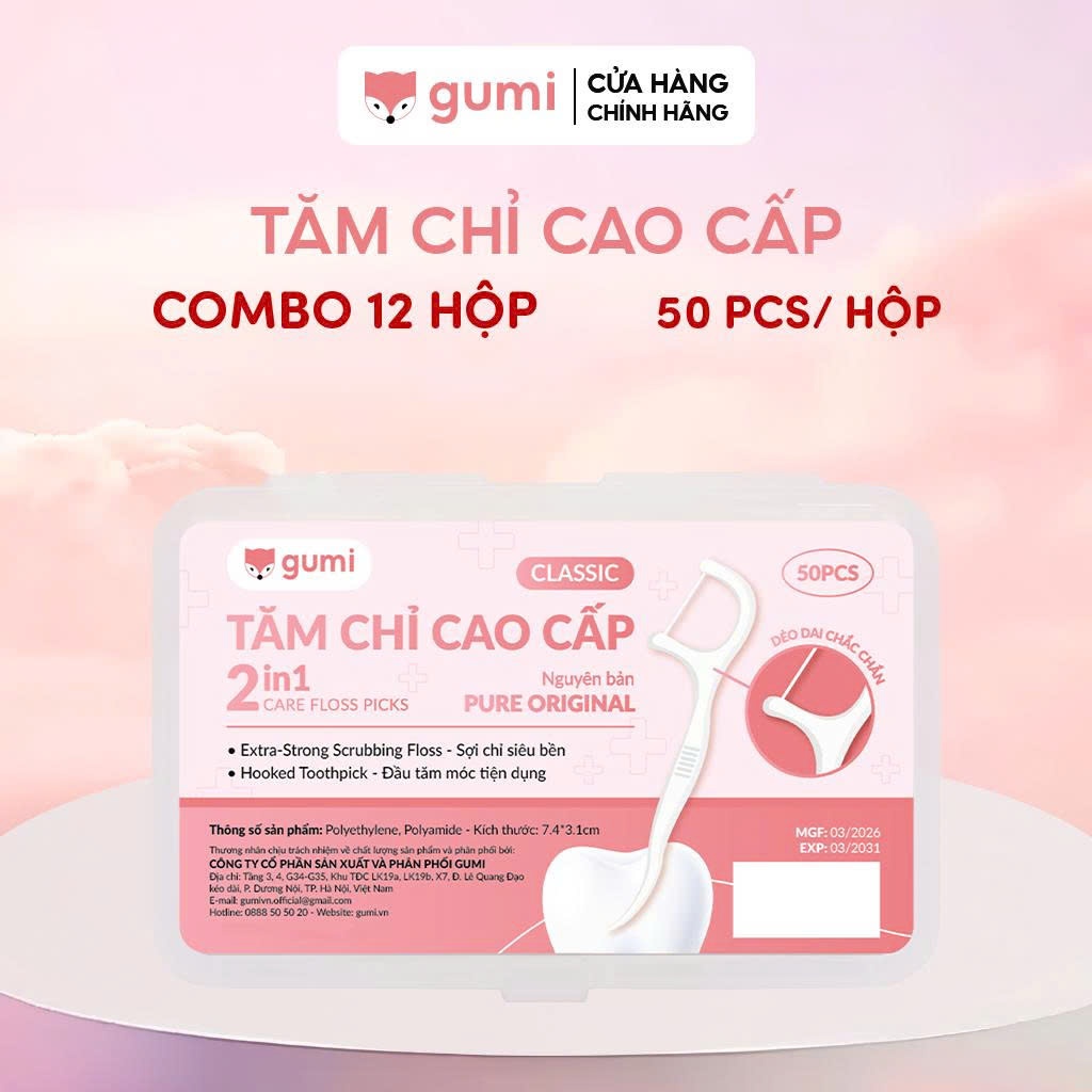 Combo 12 Hộp Tăm Chỉ Gumi 600 Chiếc Làm Sạch Kẽ Răng Tiện Lợi, An Toàn 🦷