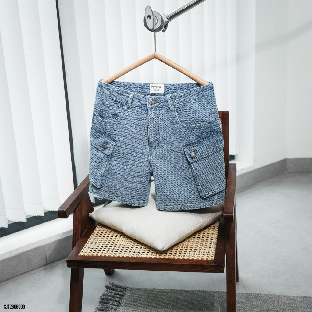 JANSHOP Quần Shorts Jean Relaxed Machine, Chất Denim Họa Tiết Dệt Độc Đáo, Form Túi Hộp Cá Tính