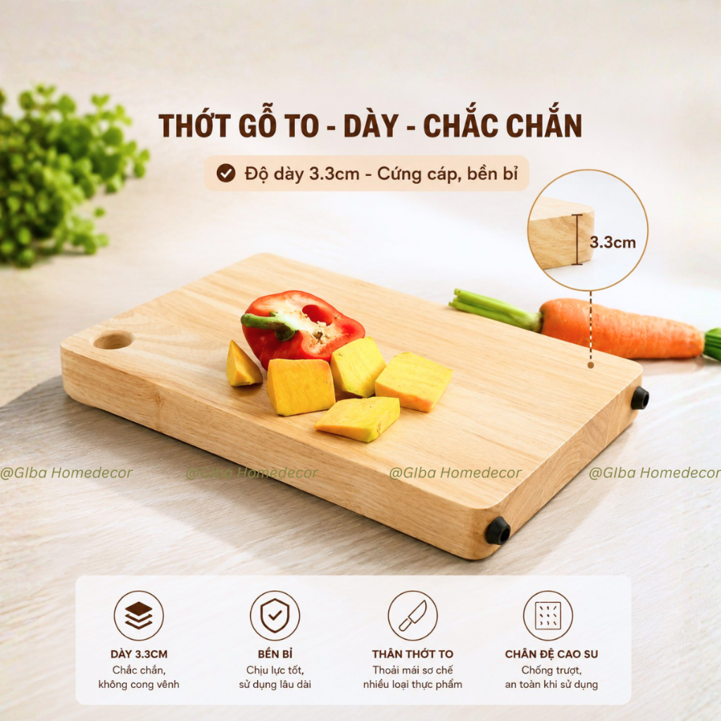 Thớt gỗ to dày chắc, thớt gỗ nhà bếp dùng chặt thịt - Wooden cutting board
