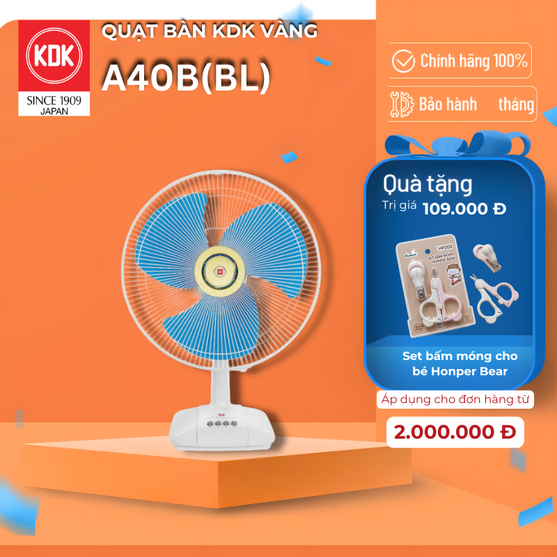 Quạt bàn Nhật 3 mức gió KDK xanh A40B (BL) - Bảo hành chính hãng 12 tháng