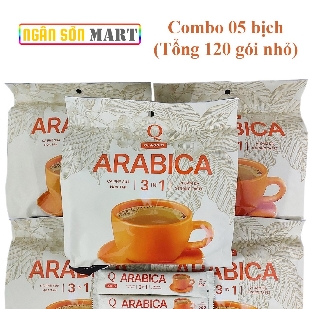 Combo 05 bịch Cà phê sữa Arabica Trần Quang 480g (tổng 120 gói nhỏ)