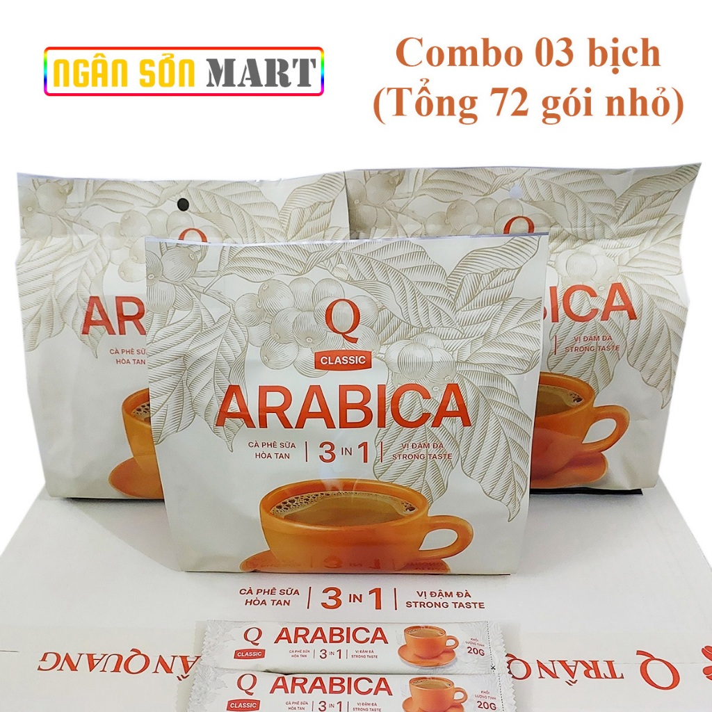 Combo 03 bịch Cà phê sữa Arabica Trần Quang 480g (tổng 72 gói nhỏ)