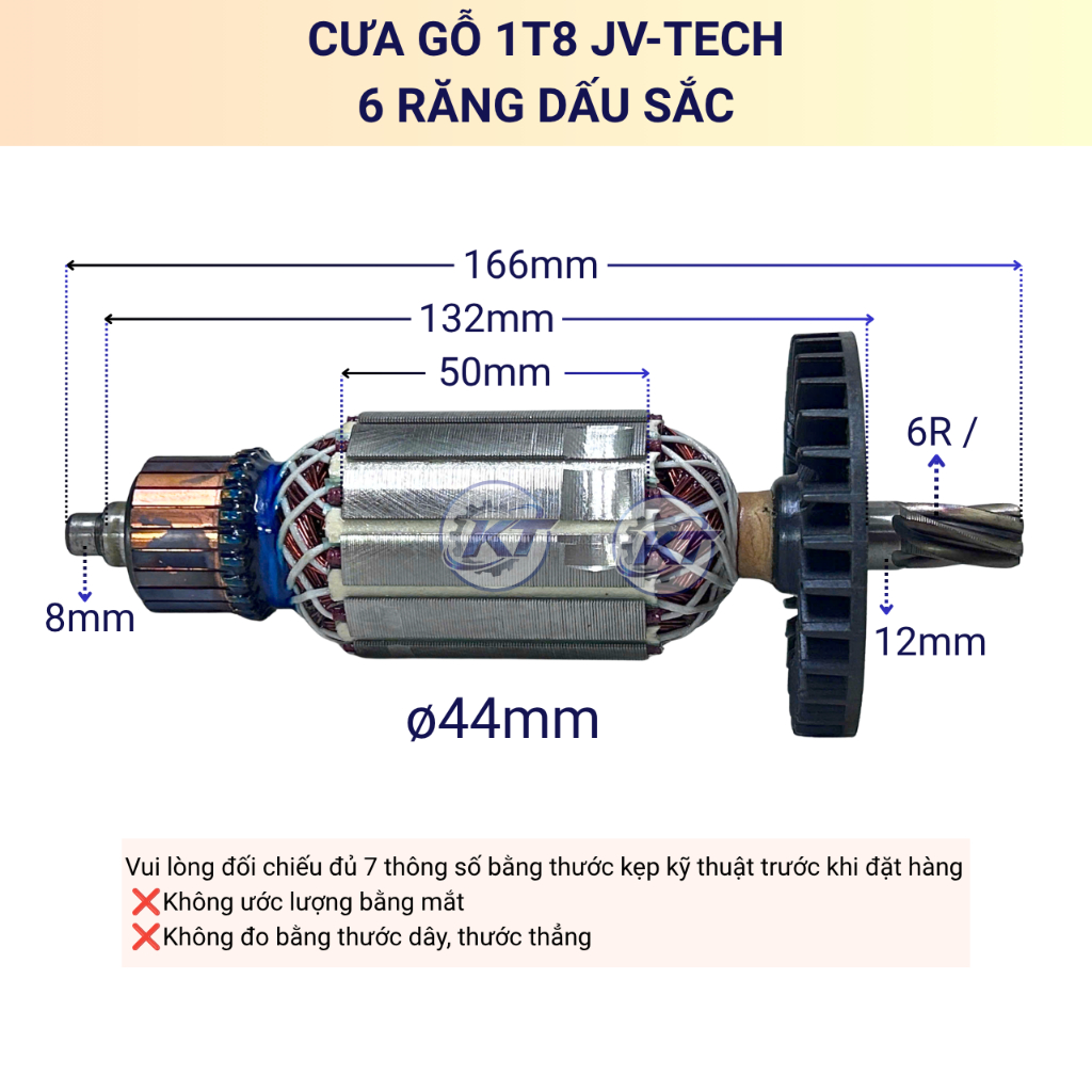 Rotor (ruột) cưa gỗ 1 tấc 8 JV-TECH, thân 44mm 6 răng dấu sắc
