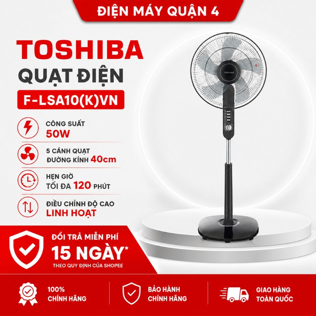 Quạt Đứng Toshiba F-LSA10(K)/ F-LSA10(H)/ F-LSA10(W) 5 Cánh Không Remote 50W Đảo Gió 85 Độ Hẹn Giờ