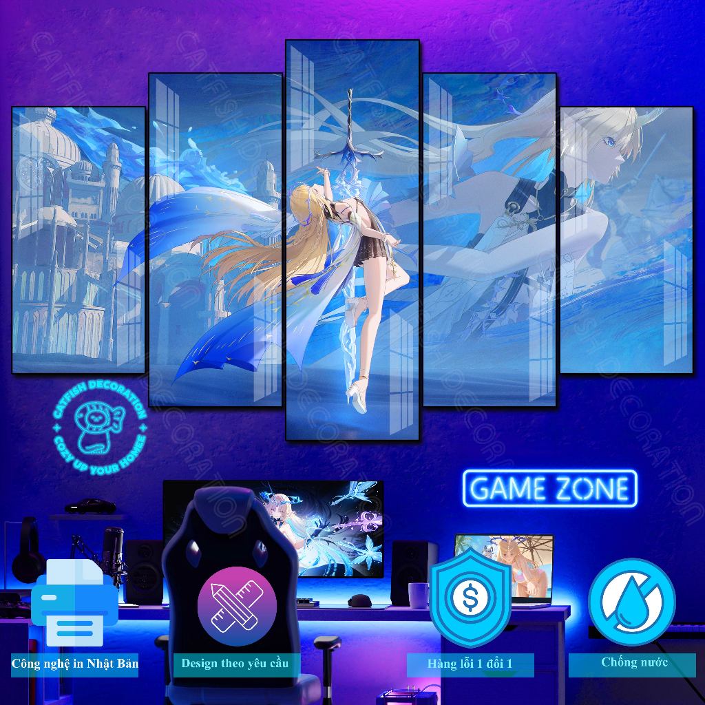 Tranh Ghép 5 Dán Tường CARTETHYIA,FLEURDELYS - WUTHERING WAVES - Formex Tráng Gương - Decor Gaming