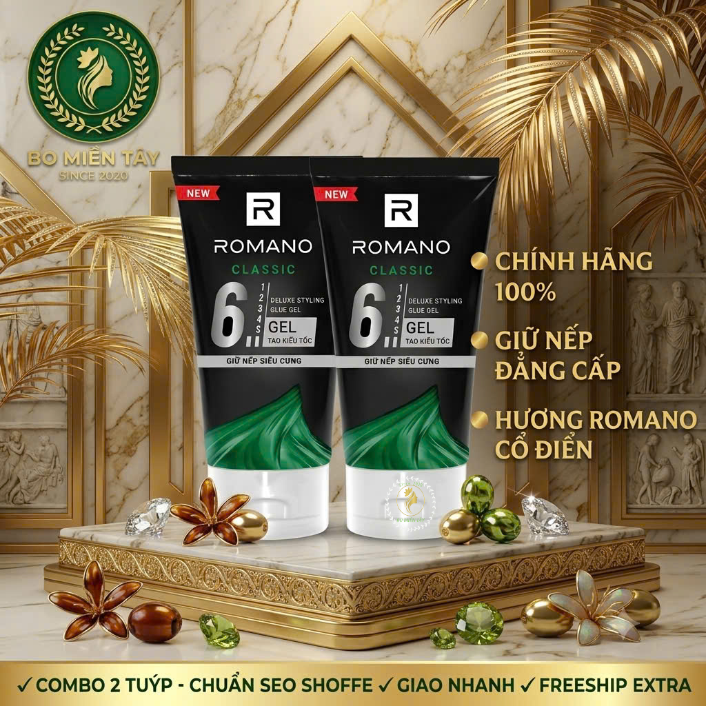 Combo 2 Gel Vuốt Tóc Romano 150g Số 6 – Giữ Nếp Cứng, Tạo Kiểu Nam Tính Suốt Ngày