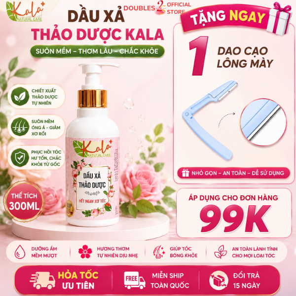 DẦU XẢ THẢO DƯỢC KALA+ 300ml HƯƠNG HOA HỒNG Giảm Xơ Rối Tóc Giúp Tóc Mềm Mại Hơn | DOUBLES 2SSHOP