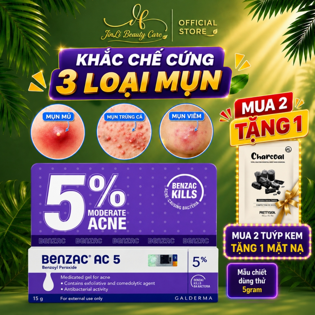 Galderma | Benzac AC Benzoyl Peroxide 5% 15gram bản Thái Lan | Hỗ trợ giảm mụn viêm mụn trứng cá