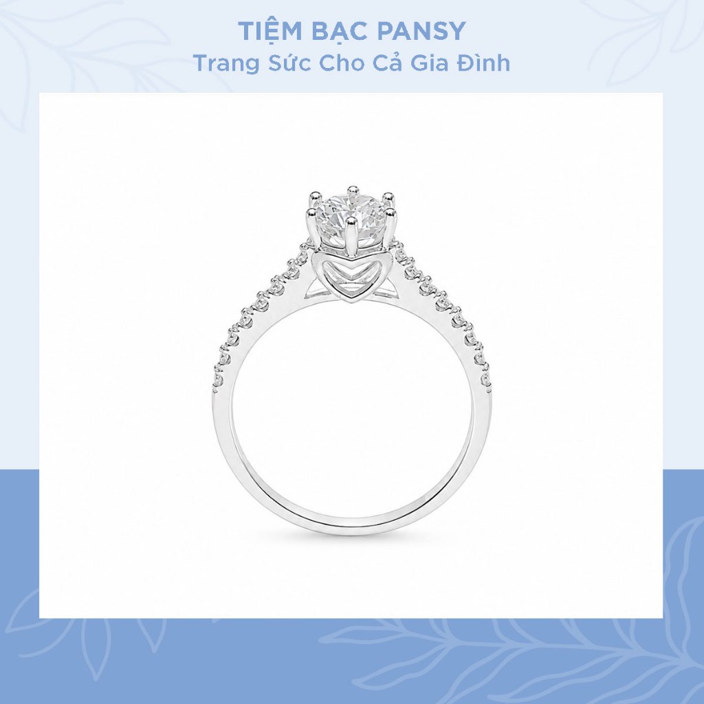 Nhẫn bạc nữ PANSY 6 chấu viên đá cao đế trái tim sang trọng - TIỆM BẠC PANSY