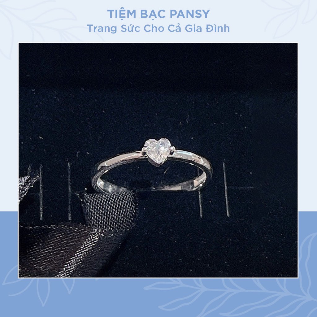 Nhẫn bạc nữ PANSY tim tiny mảnh đính đá lấp lánh - TIỆM BẠC PANSY