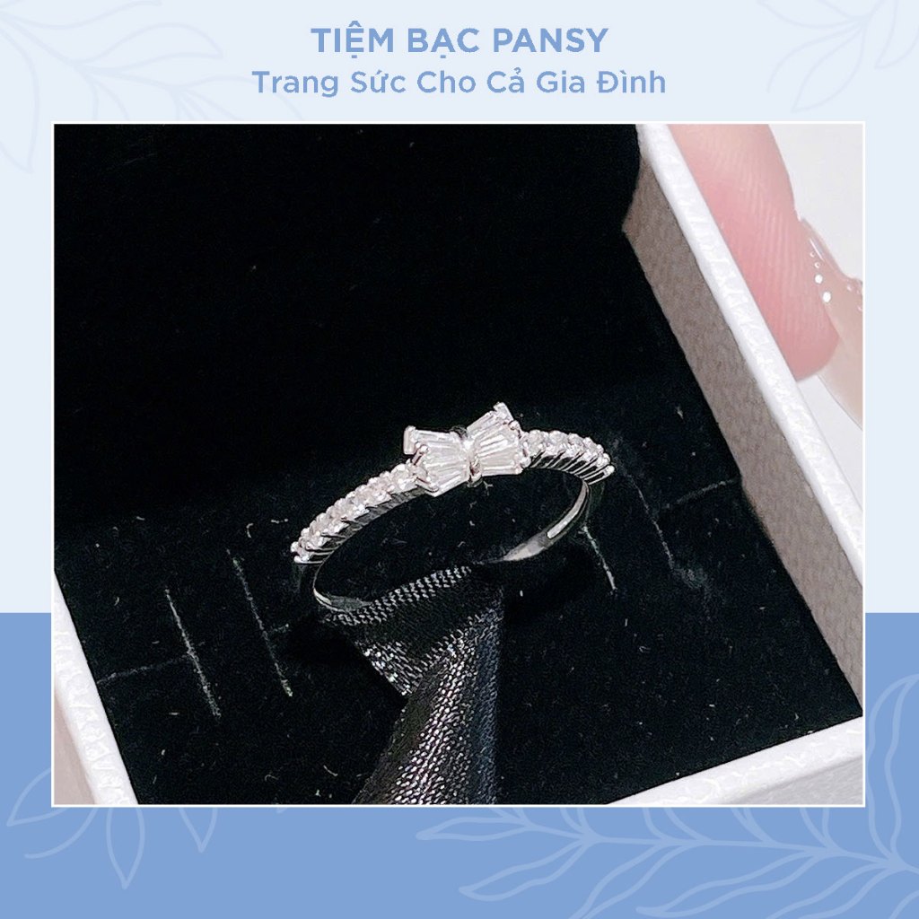 Nhẫn bạc nữ PANSY mặt đá hình khối trụ thắt giữa độc đáo - TIỆM BẠC PANSY