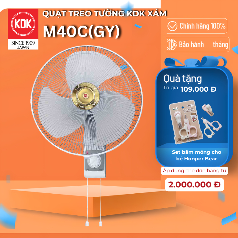 Quạt Nhật treo tường KDK, màu Xám M40C(GY) - Bảo Hành Chính Hãng KDK