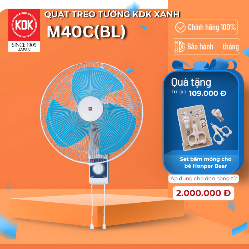 Quạt Nhật treo tường KDK màu Xanh M40C(BL) - Bảo Hành Chính Hãng KDK