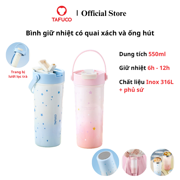 Bình giữ nhiệt TAFUCO 550ml, Inox 316L + phủ sứ