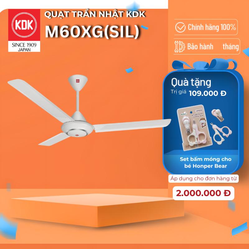 Quạt trần Nhật KDK, màu Trắng M60XG(SIL) - Bảo Hành Chính Hãng KDK