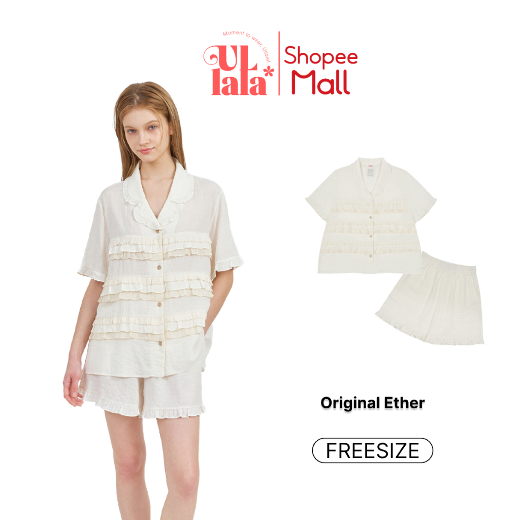 ULLALA Pajamas Ether Bộ ngủ mặc nhà nữ ngắn tay  Freesize