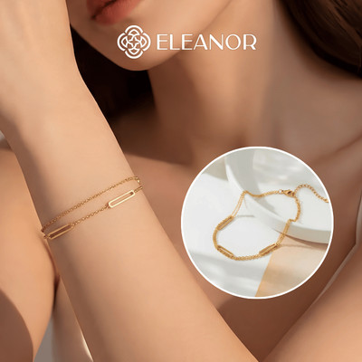 Vòng tay nữ Eleanor Accessories thiết kế layer charm hình chữ nhật phụ kiện trang sức lắc tay 12156