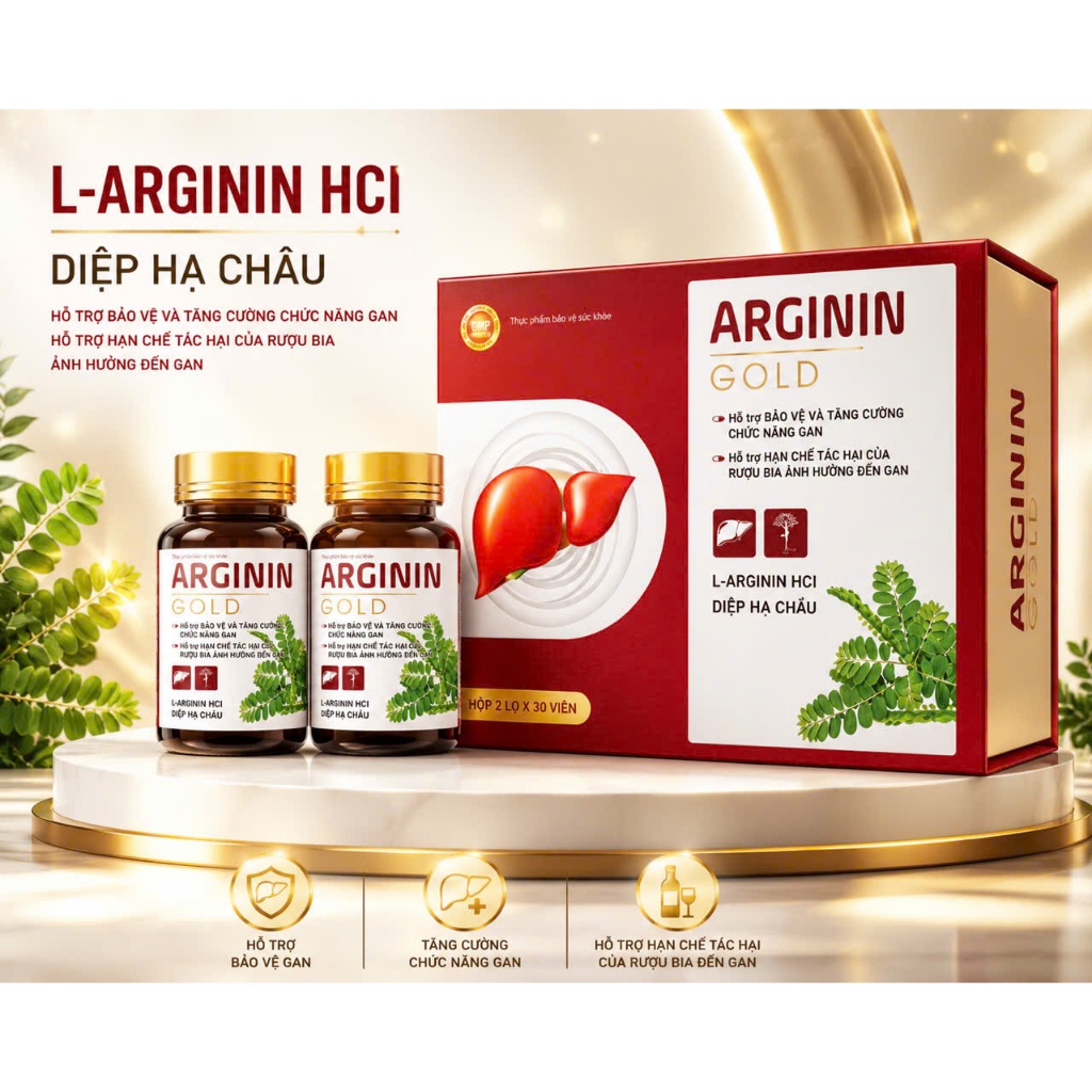 Viên Uống Bổ Gan ARGININ GOLD - Hỗ Trợ Giải Độc, Tăng Cường Chức Năng Gan (Hộp 2 Lọ x 30 Viên)