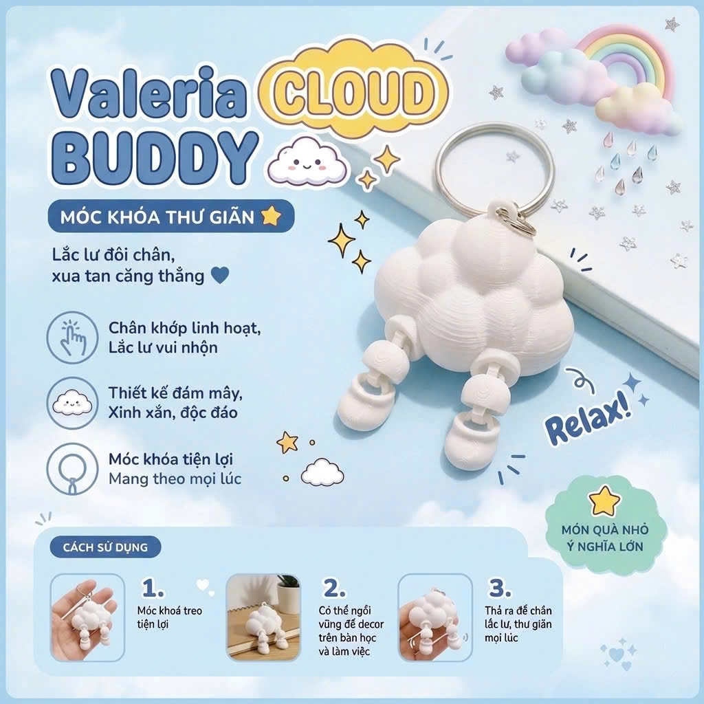 [Twins Planet] Móc Khoá Mây Valeria Khớp Chân Linh Hoạt, Cute Độc Đáo Vui Mắt