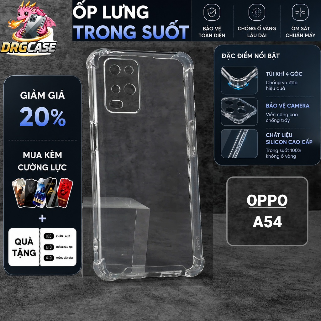 Ốp lưng Oppo A54 4G/5G Dragoncase trơn trong suốt | Ốp điện thoại Oppo dẻo bảo vệ camera đt toàn diệ