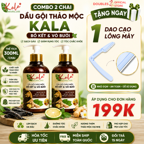 COMBO 2 CHAI DẦU GỘI THẢO MỘC KALA 300ml BỒ KẾT & VỎ BƯỞI Tóc Khỏe Mềm Mượt | DOUBLES 2SSHOP
