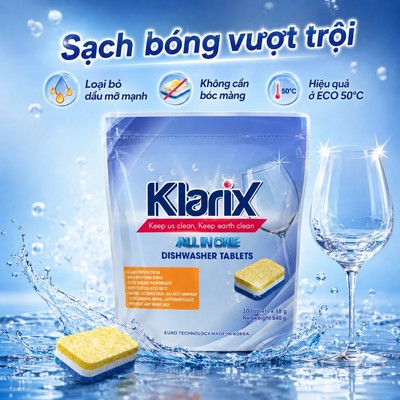 [GIFT] Viên Rửa Bát Klarix Túi 30 Viên Không Hương, Màng Bọc Tự Tan