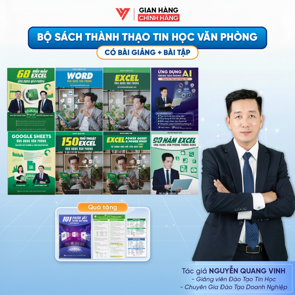 Combo 8 sách Excel - Word - AI - Google Sheets - 150 Thủ Thuật - Power Query - 90 Hàm Excel - 68 Biể