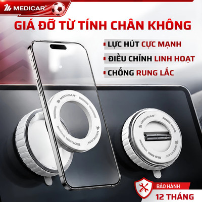 GIÁ ĐỠ ĐIỆN THOẠI TỪ TÍNH CHÂN KHÔNG Medicar, lực hút từ tính mạnh mẽ, đế hút chân không xoay 360 độ