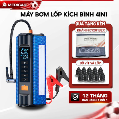 BƠM LỐP KÍCH BÌNH Ô TÔ V2 4IN1 Medicar 12.000mAh. Tích hợp đèn chiếu sáng công suất cao, an toàn