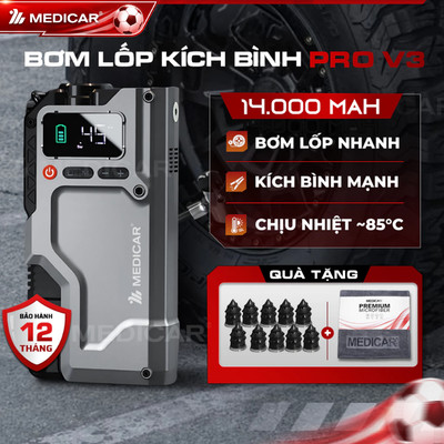 KÍCH BÌNH BƠM LỐP Ô TÔ V3 PRO 14.000mAh 4in1 Medicar - Tổng hợp Bơm lốp, Kích bình, Đèn chiếu sáng