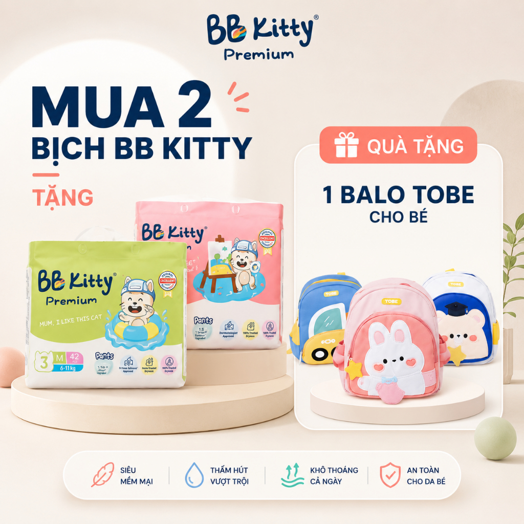 Bỉm BB Kitty / Deal 2 Bịch bỉm BB Kitty tặng Balo Tobe