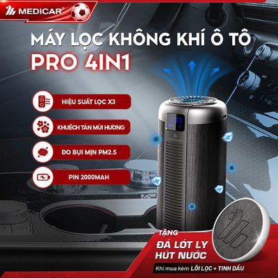 MÁY LỌC KHÔNG KHÍ & KHỬ MÙI XE Ô TÔ CAO CẤP 4in1 Medicar - Lọc bụi mịn PM2.5, khử mùi và khuếch tán tinh dầu hiệu quả