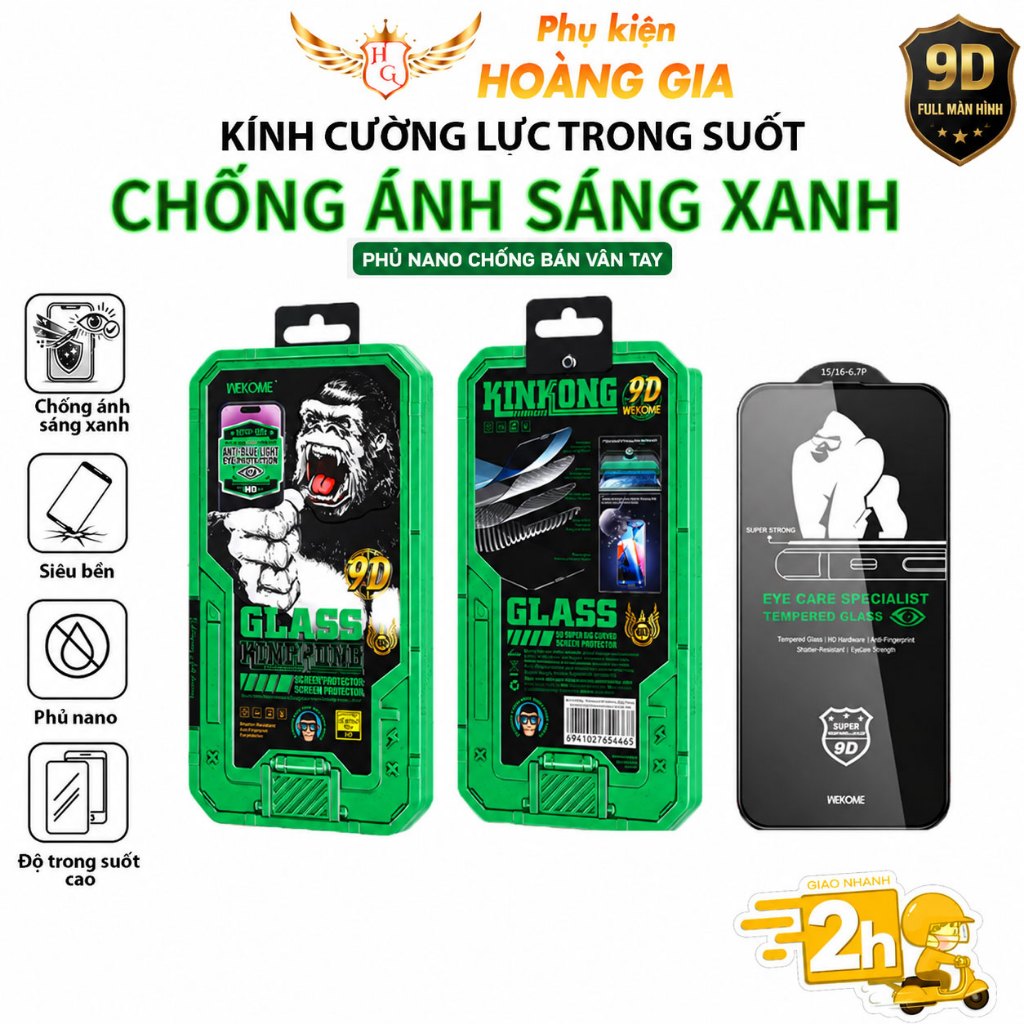 Kính Cường Lực KingKong Chống Ánh Sáng Xanh Trong Suốt HD iPhone 17 Pro max 16 Plus 15 14Pro 13 12 1