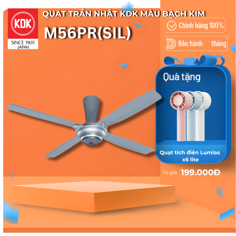 Quạt trần KDK, màu Bạch kim M56PR(SIL) - Bảo Hành Chính Hãng KDK