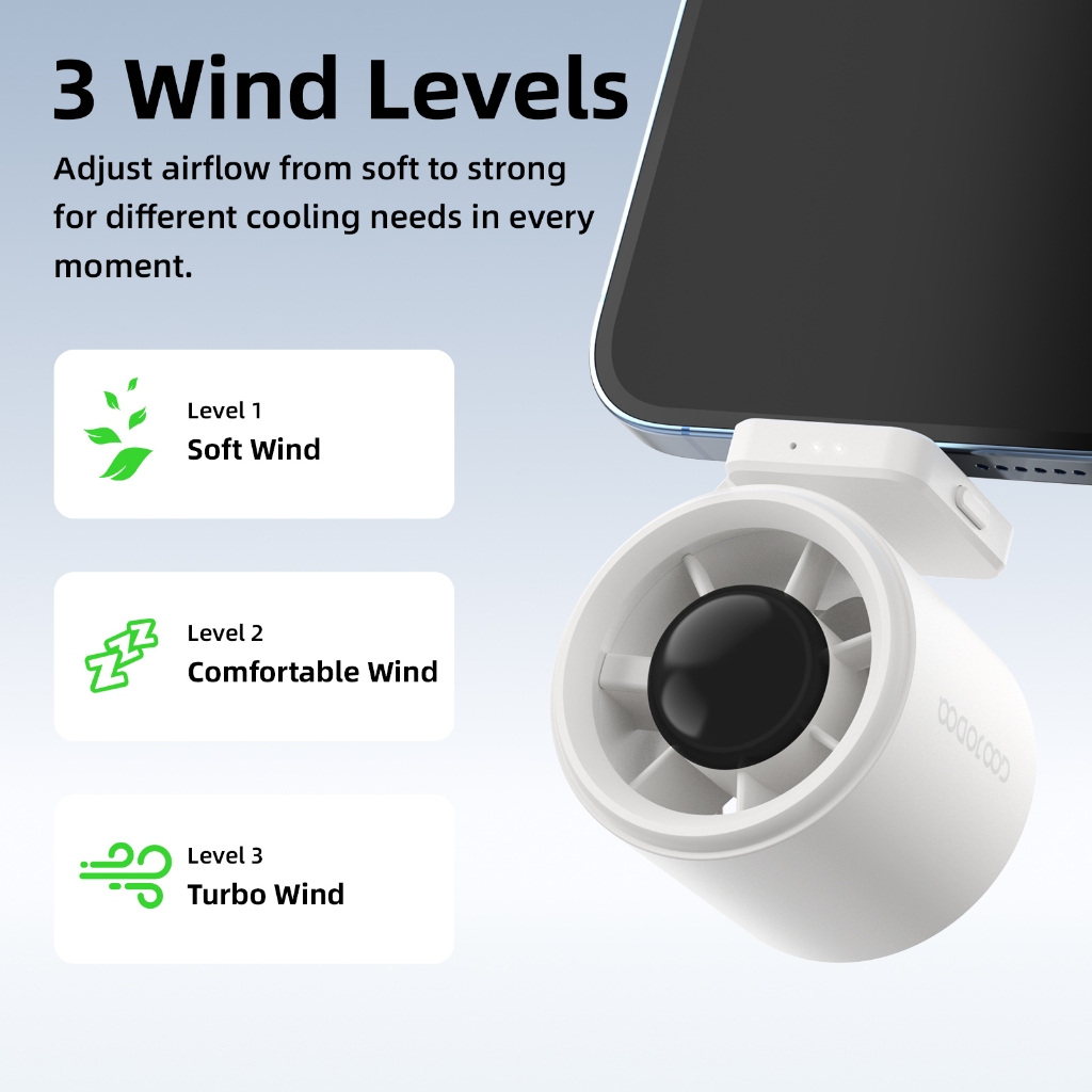 Quạt Mini Type-C GOOJODOQ Cắm Là Mát, Động Cơ 15573 RPM, Gió Mạnh 9.7 m/s,3 Cấp Độ,Xoay 180°,Nhẹ 43g | BigBuy360 - bigbuy360.vn