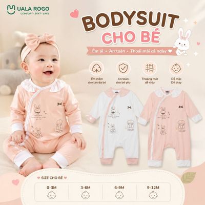 Bodysuit cho bé sơ sinh Ualarogo dài tay 0-12 tháng vải Cotton co giãn mềm mại cài chéo UR 417