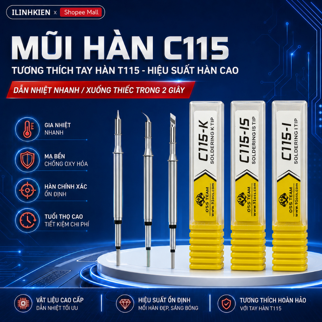 Mũi Hàn C115/T115 Dùng Cho Tay Hàn T115 Gia Nhiệt Nhanh Xịn Bám Thiếc Tốt ILinhkien