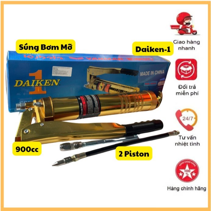 🎁 Súng bơm mỡ 2 ty_900cc - Thương hiệu Daiken_Dùng cho mỡ xô, mỡ phuy
