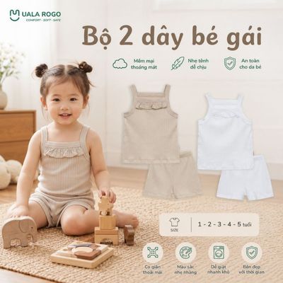 Bộ 2 dây cho bé gái Ualarogo 1-5 tuổi vải Cotton co giãn mềm mại thoáng khí UR 450