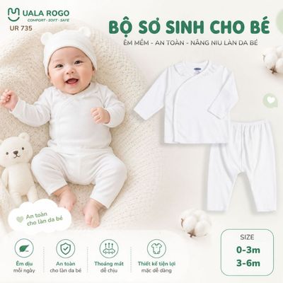 Bộ dài tay cho bé sơ sinh Ualarogo 0-6 tháng vải Modal thấm hút mềm mại cúc chéo UR 735
