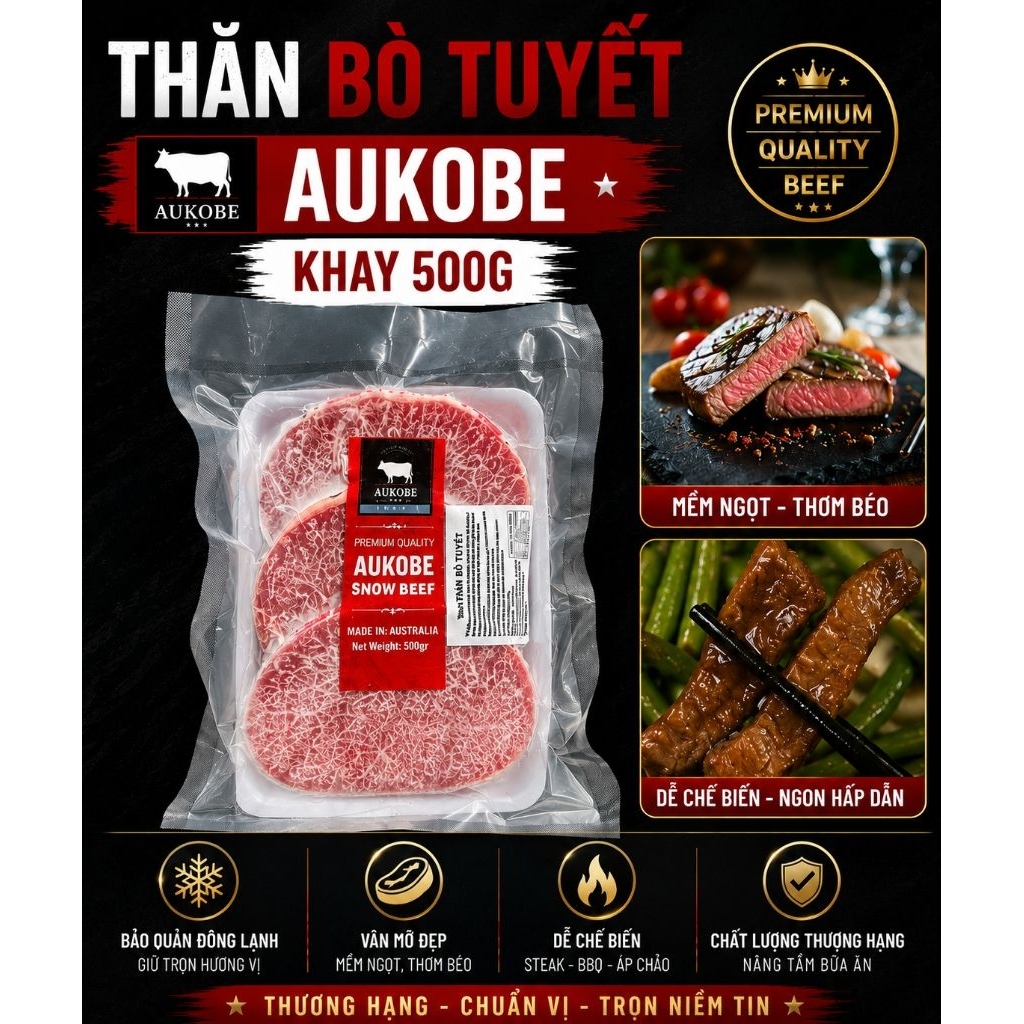THĂN  BÒ TUYẾT AUKOBE. Khay 500g 3 miếng (giao hoả tốc)