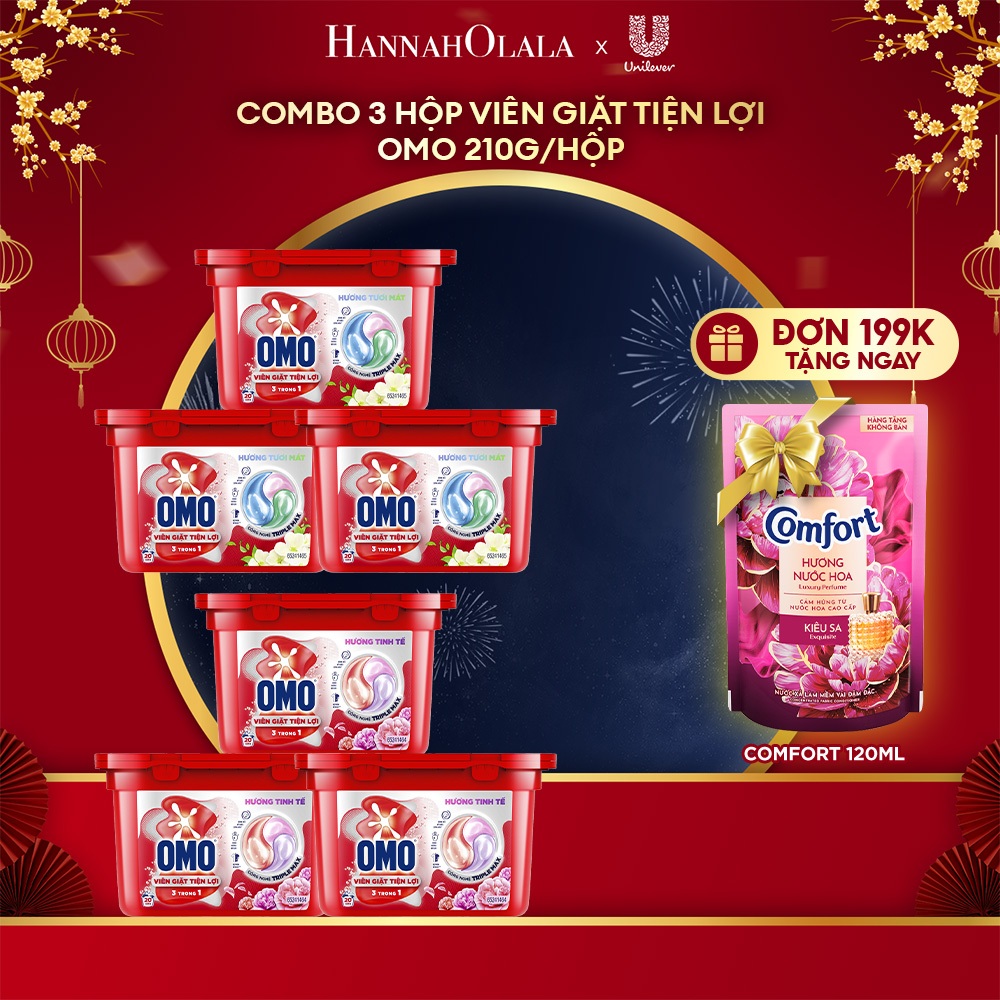 [LIVE KOL] Combo 3 Hộp Viên Giặt Tiện Lợi OMO 210g/hộp