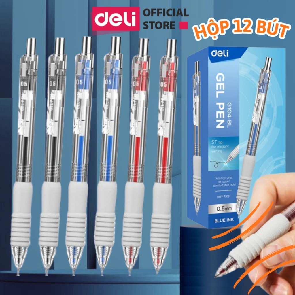 [SVIP] Combo 5/12/24 Bút Gel Đệm Xốp EG104 Bút Bi Nước Học Sinh Deli Đệm Tay Siêu Êm Ngòi ST 0.5mm N