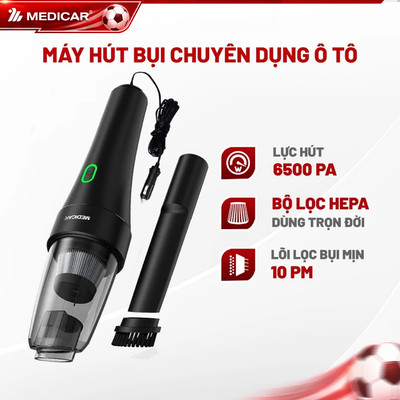 MÁY HÚT BỤI Ô TÔ Medicar, Lực Hút Mạnh 6500PA, Cắm Vào Tẩu Sạc Xe Hơi, 3 Đầu Hút Tháo Lắp Dễ Dàng