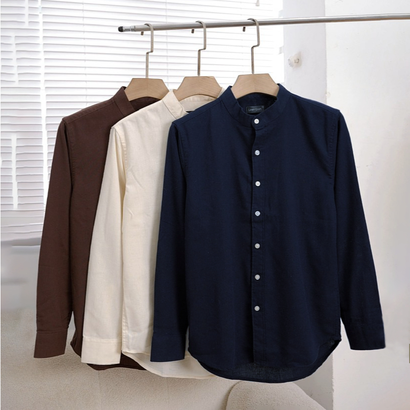Sơ Mi Nam Cổ Trụ Linen Blend Slim Fit Tay Dài | Thanh Lịch & Thoáng Mát – LINEN CRAFT