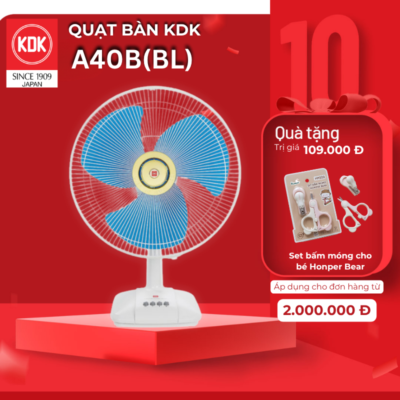 Quạt bàn Nhật 3 mức gió KDK xanh A40B (BL) - Bảo hành chính hãng 12 tháng