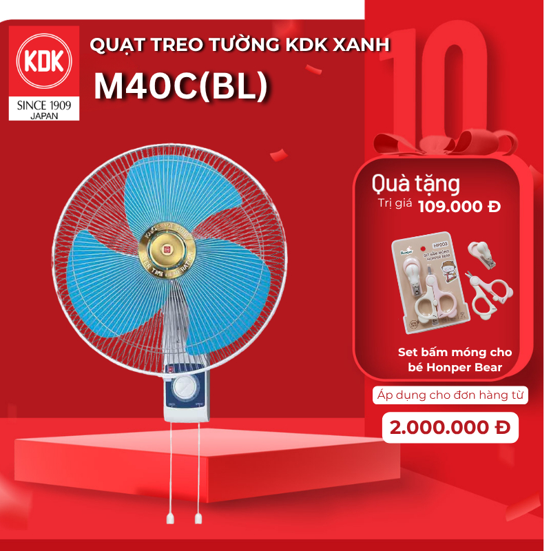 Quạt Nhật treo tường KDK màu Xanh M40C(BL) - Bảo Hành Chính Hãng KDK