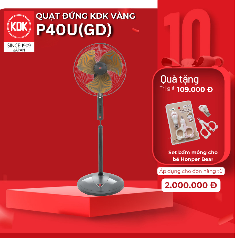 Quạt đứng KDK màu Vàng  P40U(GD) - Bảo hành Chính hãng KDK