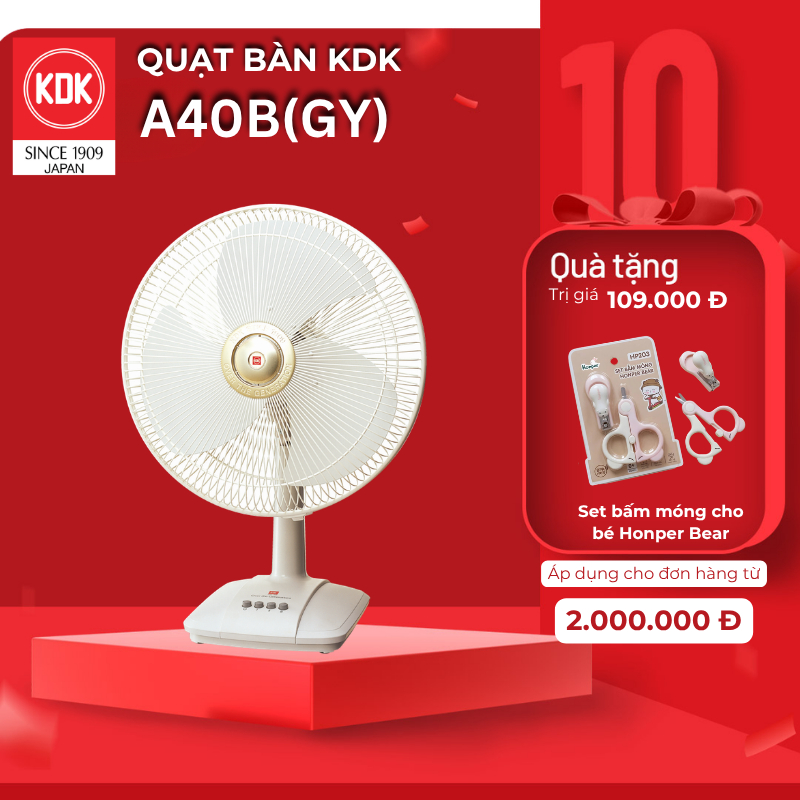 Quạt bàn Nhật 3 mức gió (50W) KDK  A40B(GY) - Bảo hành chính hãng 12 tháng